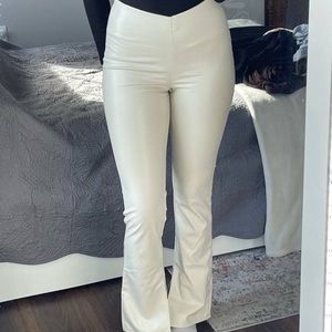 H&M cream leather flare pants